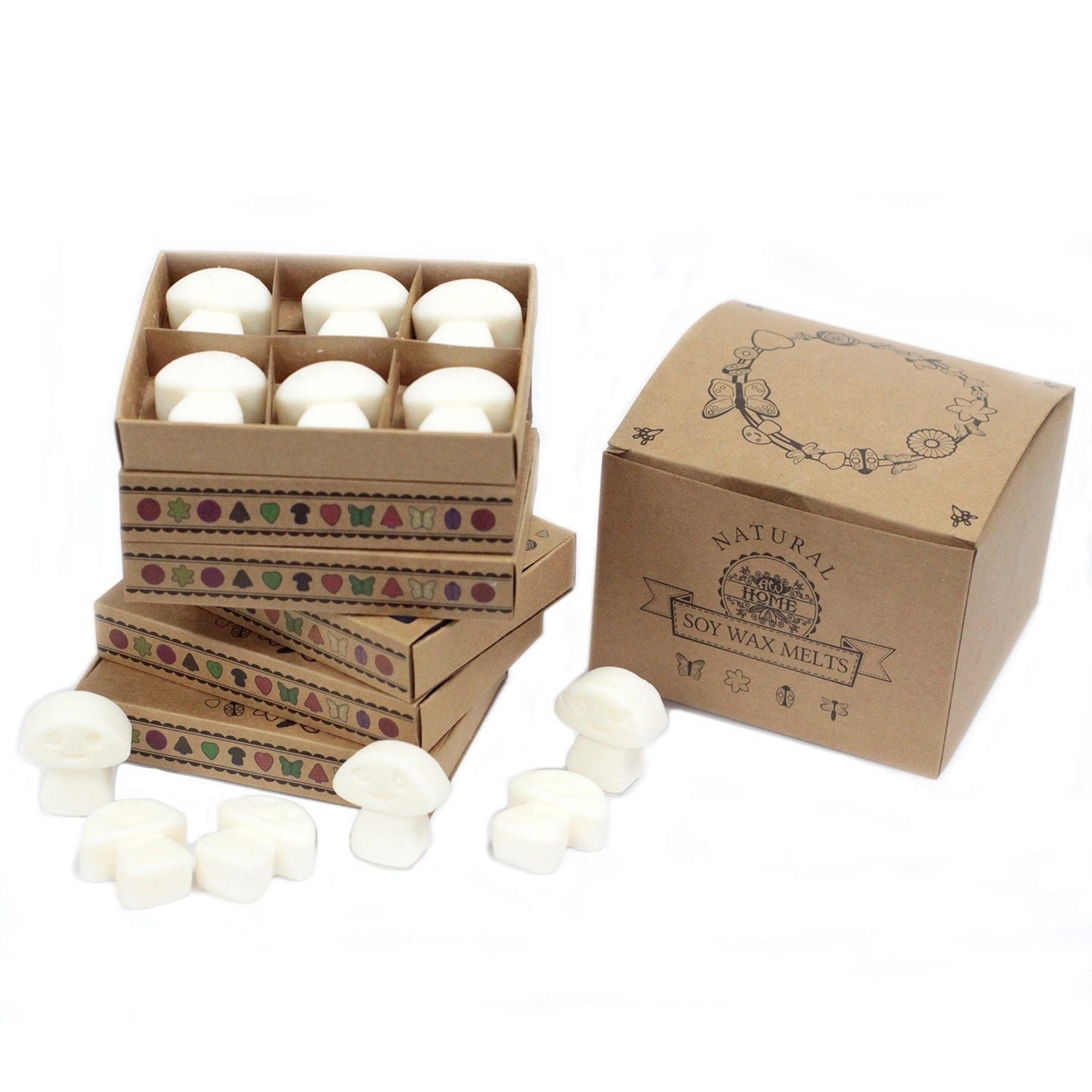 Alt Tag: Soy & Palm Wax Luxury Melts – White Musk Gift Set wax melts in kraft gift box, paraffin-free soy and palm wax for oil burners