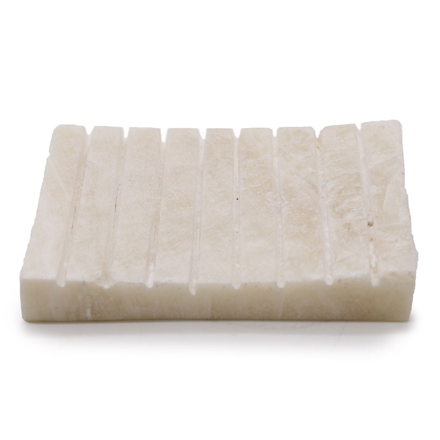 White Onyx Stone Soap Dish – 11.5x9 CM with ridged grooves, rectangular genuine white onyx bathroom soap holder