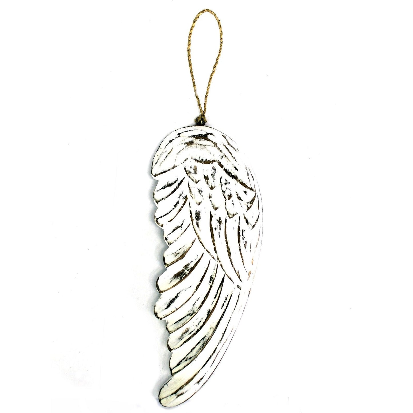 White Washed Albesia Angel Wing Decor – 30 CM hand-carved whitewashed albesia wood wing hanging ornament, distressed finish