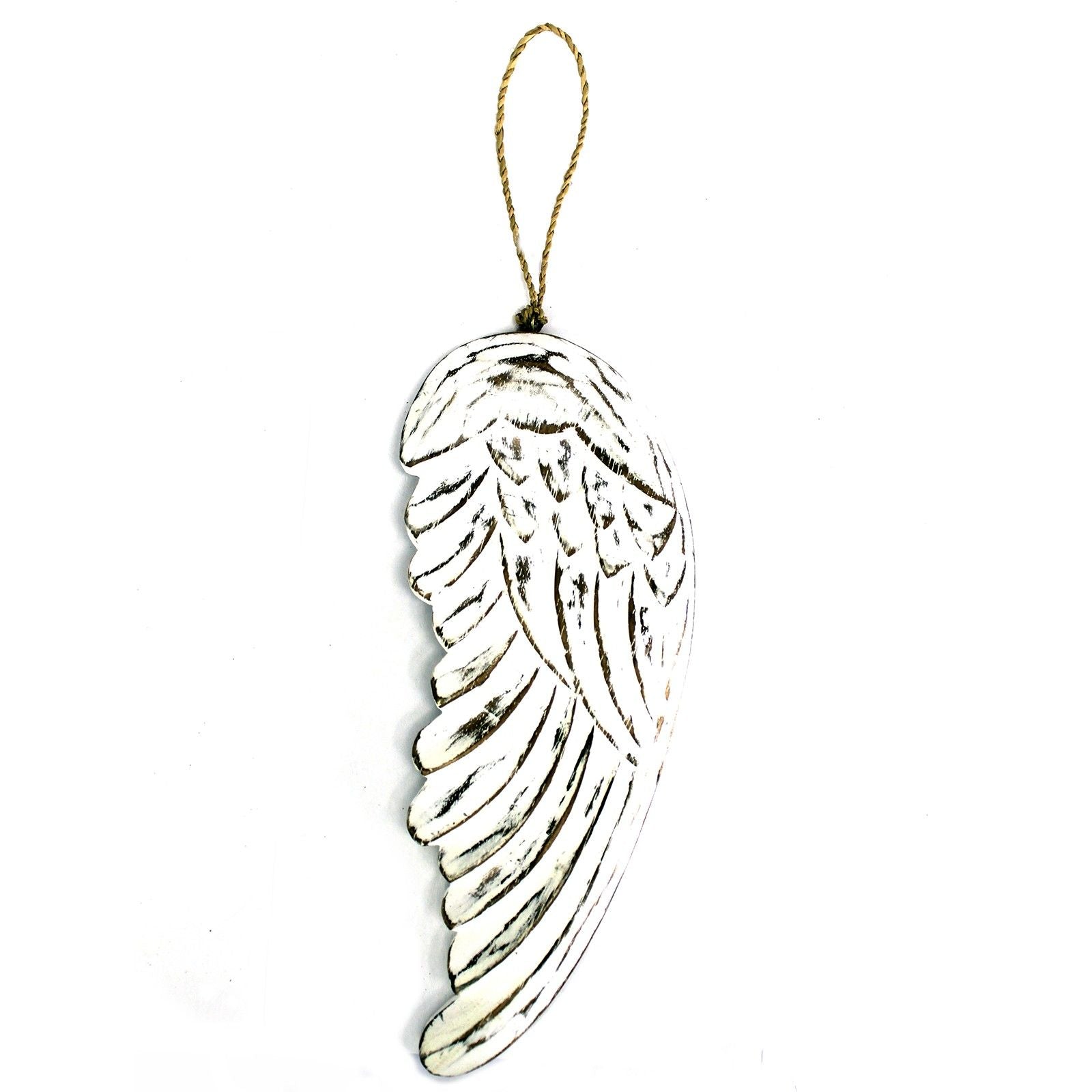 White Washed Albesia Angel Wing Decor – 30 CM hand-carved whitewashed albesia wood wing hanging ornament, distressed finish