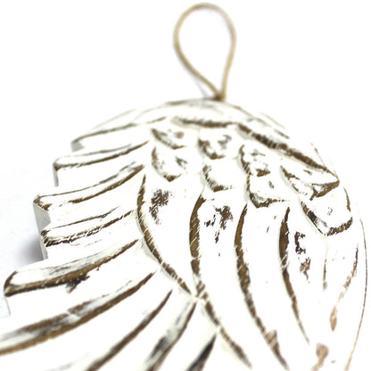 Alt Tag: White Washed Albesia Angel Wing Decor – 30 CM hand-carved distressed whitewashed wooden wing wall decor close-up