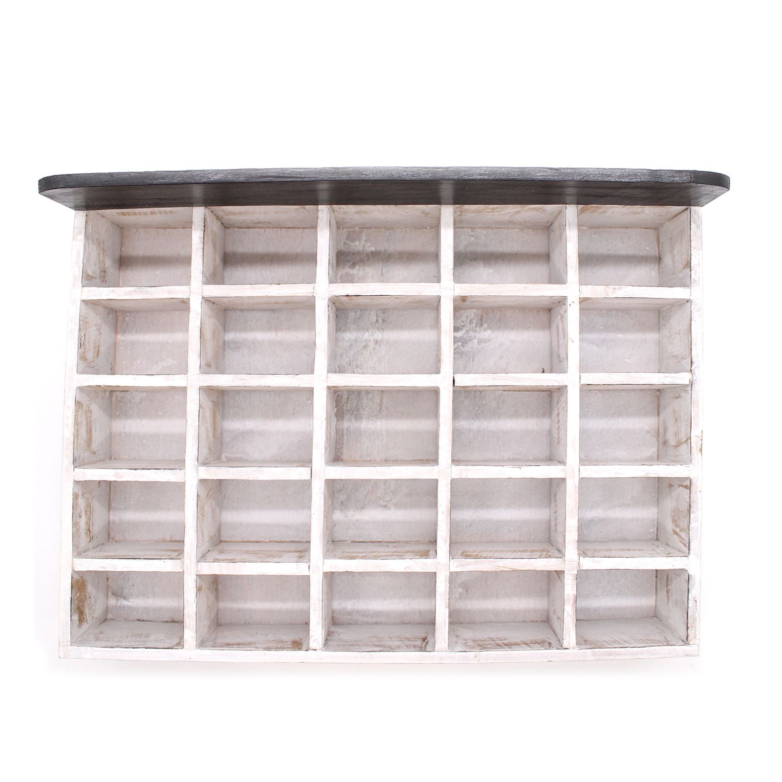 Whitewashed Albasia Wood Display Stand – 38x52x9.5 CM, whitewashed wood retail display organizer with cubby compartments