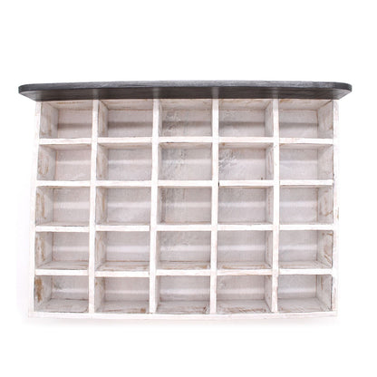 Whitewashed Albasia Wood Display Stand – 38x52x9.5 CM, whitewashed wood retail display organizer with cubby compartments