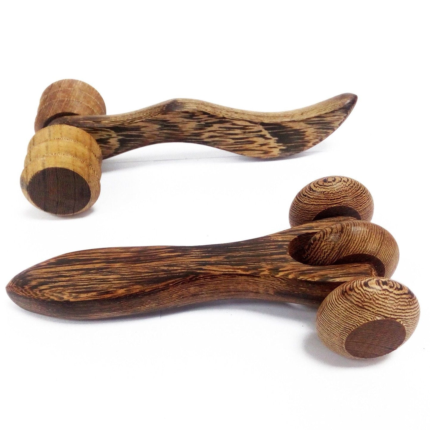 Massageverktyg – Three Disc Roller i naturligt trä med tre roterande skivor, ergonomisk design, kompakt och slitstark