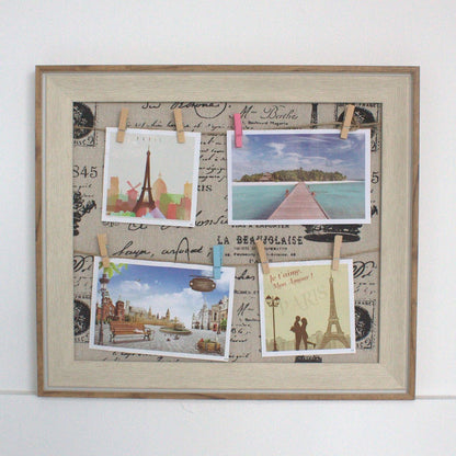 Alt Tag: Wooden DIY Peg Photo Frame – 50x60 CM with wooden border and peg clips holding photos on patterned backing