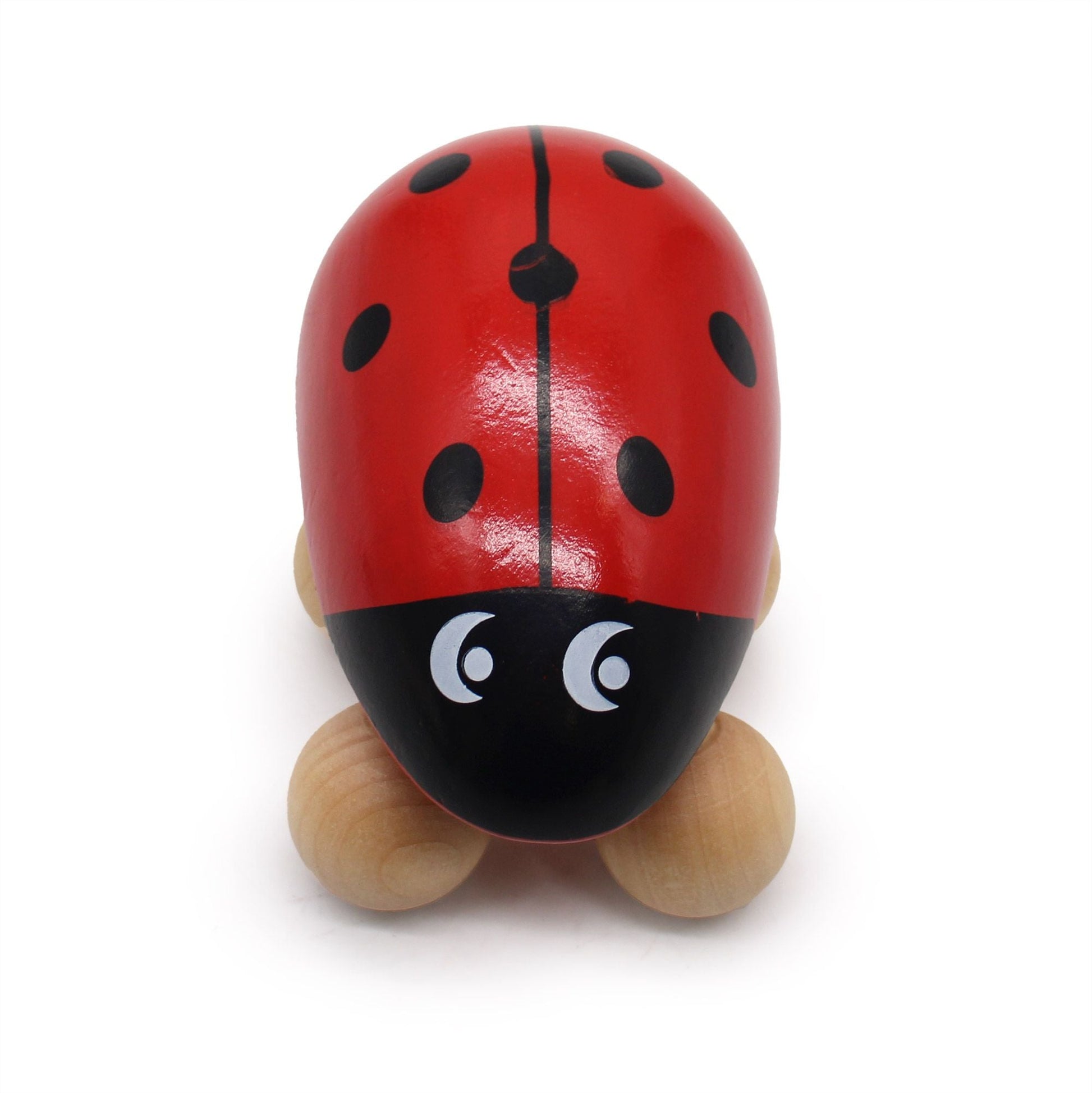 Alt Tag: Ladybug Massager de madera con diseño de mariquita roja y negra, herramienta manual compacta para masaje