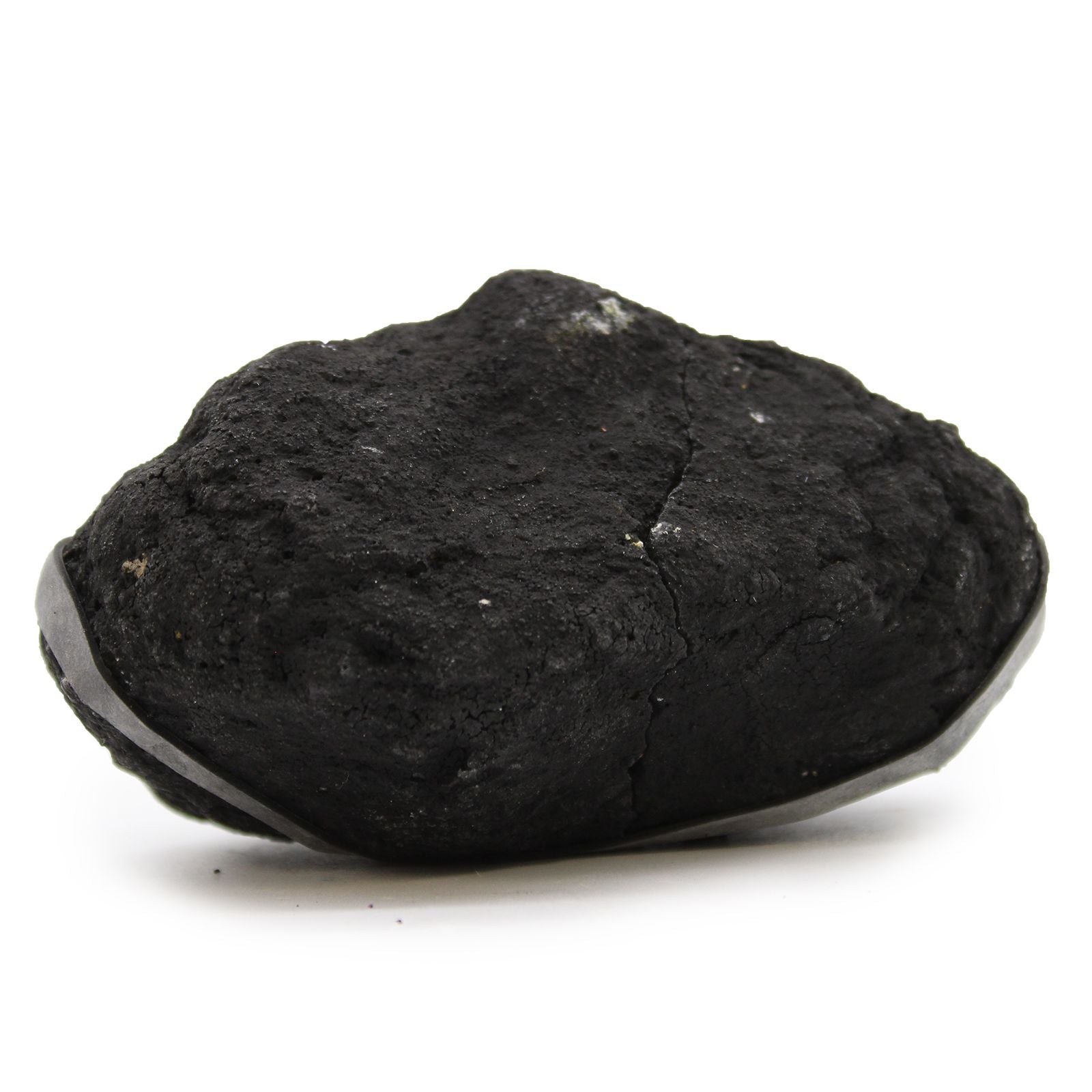 Yellow Black Rock Calcite Geode – 8.5x6 CM black rock exterior geode shell, natural calcite and selenite specimen
