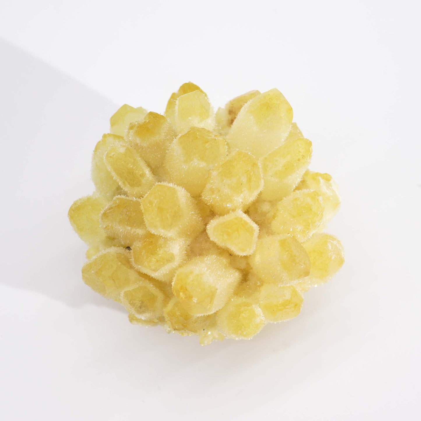 Alt Tag: Yellow Ghost Quartz Cluster – 300G 8CM, natural yellow quartz crystal cluster with layered points, approx. 8 cm, on white background