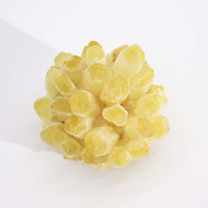 Alt Tag: Yellow Ghost Quartz Cluster – 300G 8CM, natural yellow quartz crystal cluster with layered points, approx. 8 cm, on white background