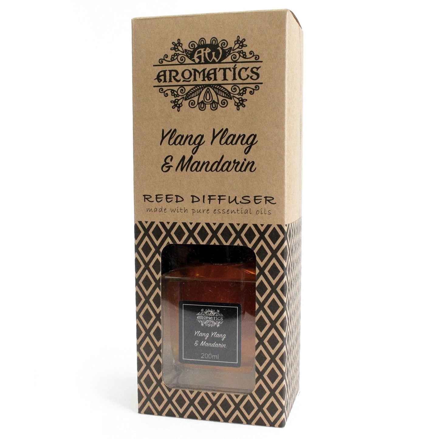 Alt Tag: Doftspridare med doftpinnar Ylang Ylang & Mandarin – 200ML i Aromatics-box, doftpinnar med eteriska oljor, 200 ml