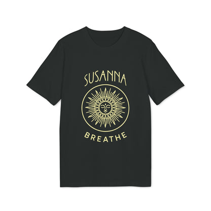 Yoga Breathe Femenine Elegant Personalized Premium Unisex T-Shirt black tee with Susanna Breathe sun face minimalist graphic