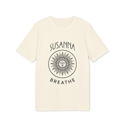 Yoga Breathe Femenine Elegant Personalized Premium Unisex T-Shirt cream tee with sun face graphic and custom name “SUSANNA”