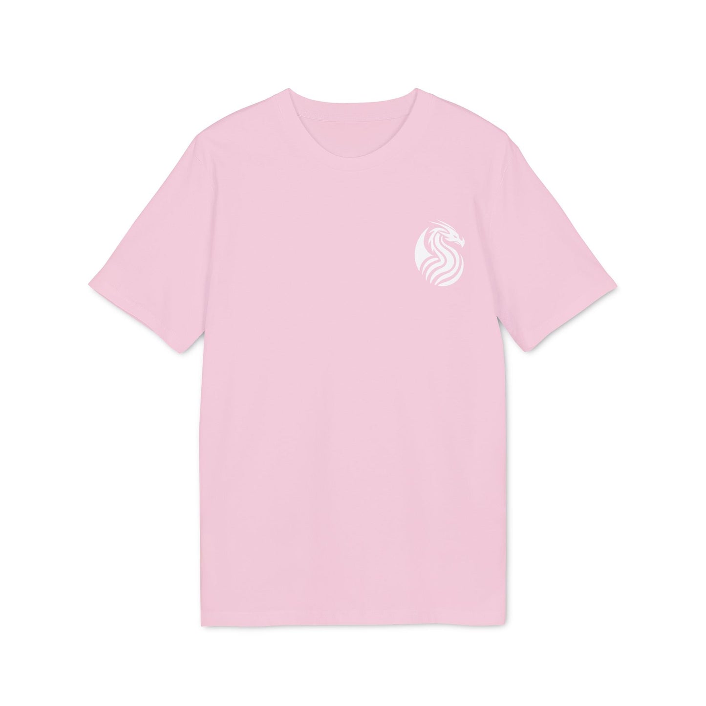 Alt Tag: Young Dragon Premium Unisex T-Shirt in light pink, front view, with small white dragon emblem on left chest