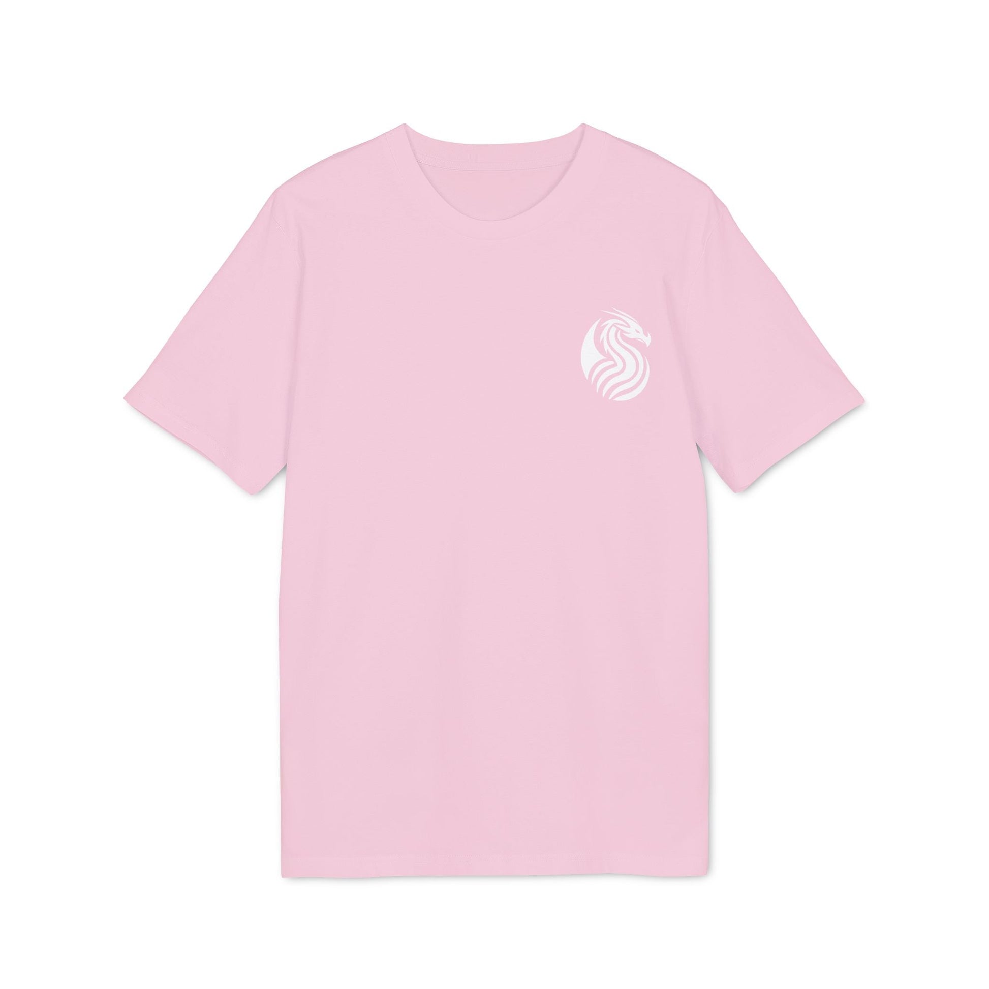Alt Tag: Young Dragon Premium Unisex T-Shirt in light pink, front view, with small white dragon emblem on left chest